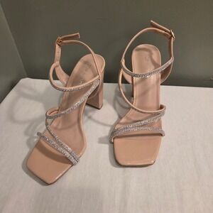 Top Moda Women's Strappy Heels, 4" Chunky Block Heel, Nude Silver